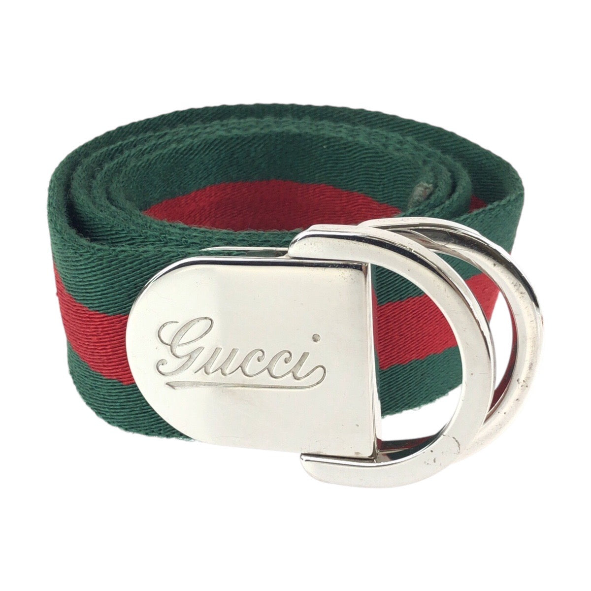 25122
GUCCI グッチ シェリーライン 85cm/34inc グリーン レッド シルバー金具 コットン / レザー 189812 ベルト メンズ ABP35
