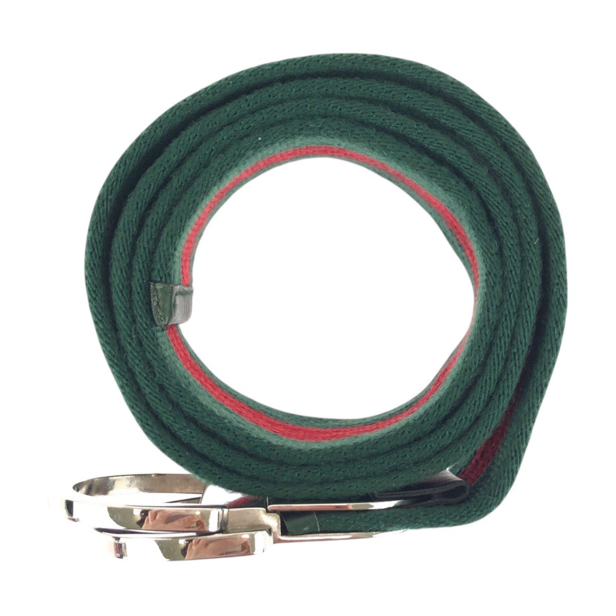 25122
GUCCI グッチ シェリーライン 85cm/34inc グリーン レッド シルバー金具 コットン / レザー 189812 ベルト メンズ ABP35