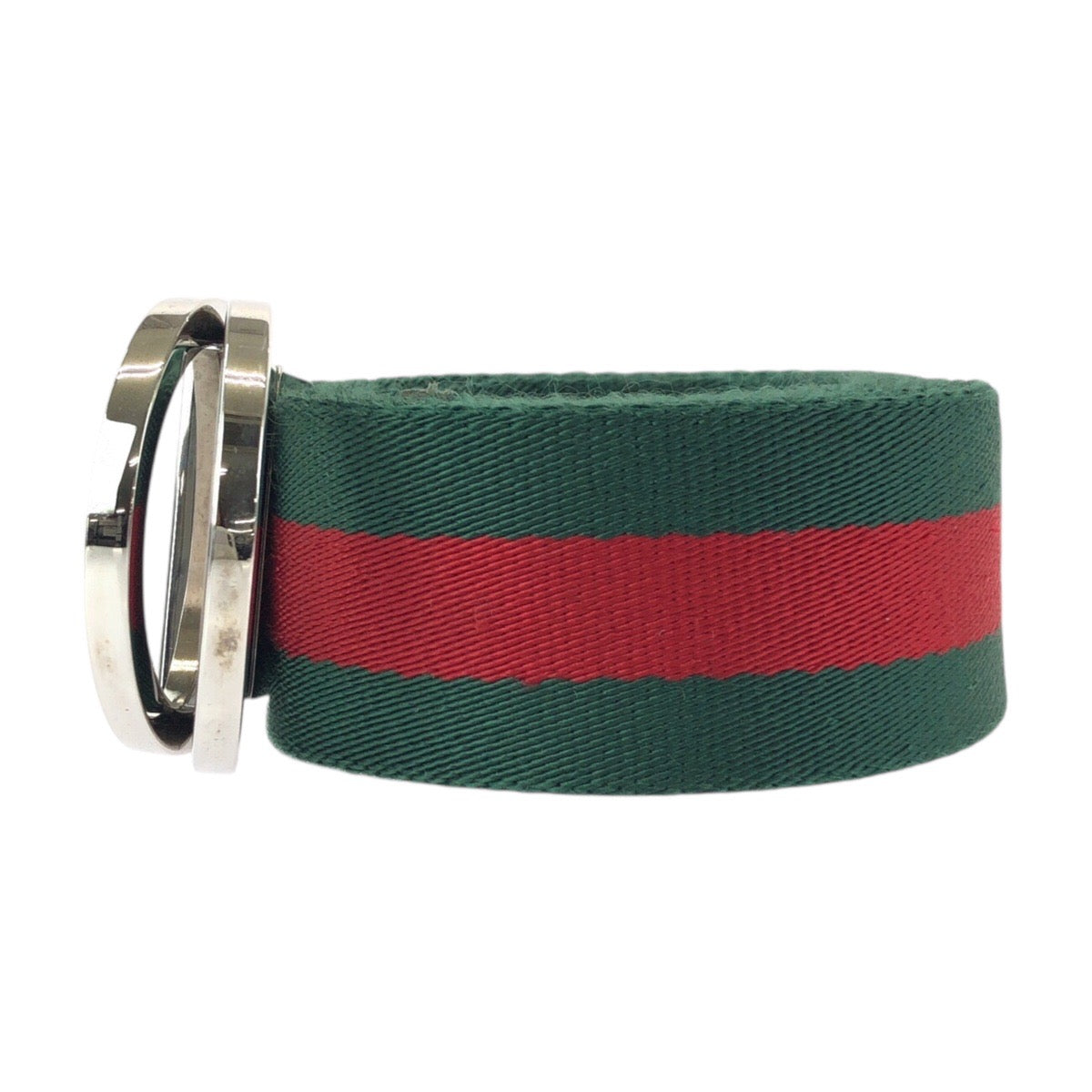 25122
GUCCI グッチ シェリーライン 85cm/34inc グリーン レッド シルバー金具 コットン / レザー 189812 ベルト メンズ ABP35