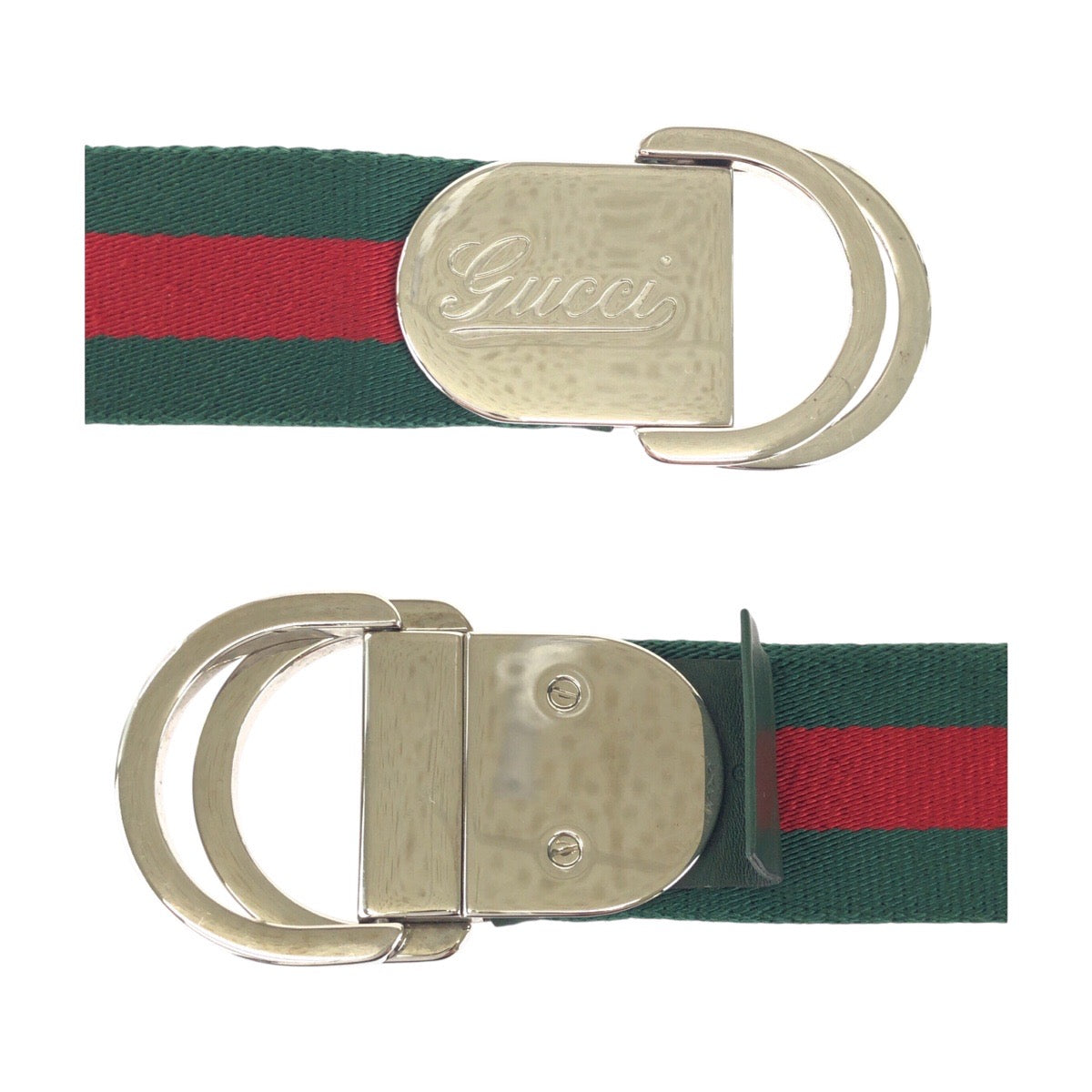 25122
GUCCI グッチ シェリーライン 85cm/34inc グリーン レッド シルバー金具 コットン / レザー 189812 ベルト メンズ ABP35