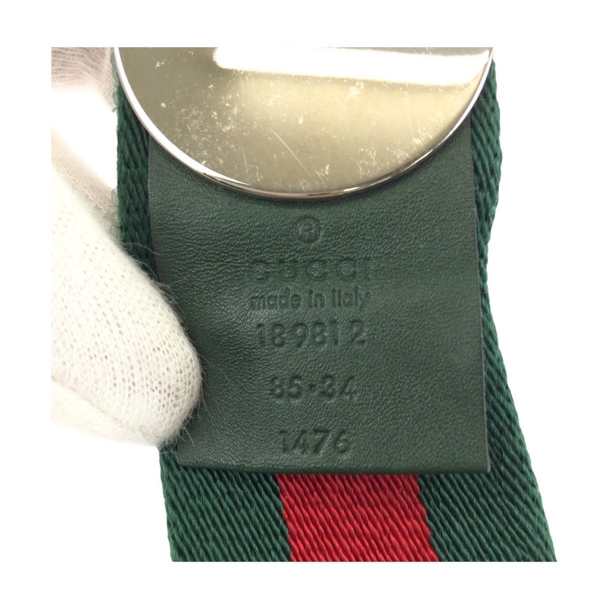 25122
GUCCI グッチ シェリーライン 85cm/34inc グリーン レッド シルバー金具 コットン / レザー 189812 ベルト メンズ ABP35