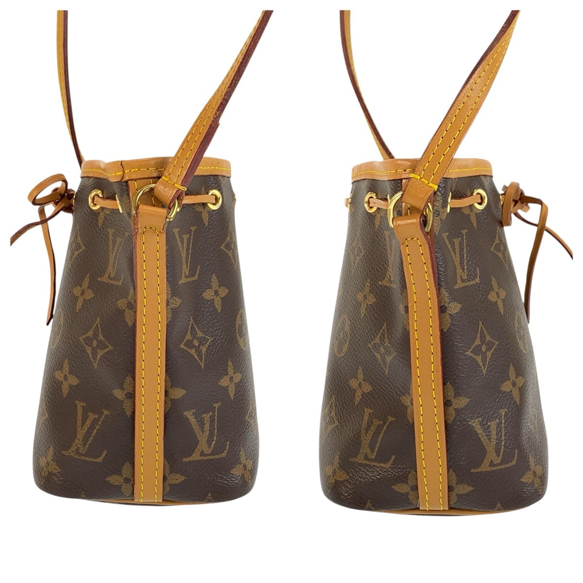 25123
LOUIS VUITTON ルイヴィトン モノグラム ナノ ノエ ブラウン ゴールド金具 PVC / レザー M41346 ショルダーバッグ ポシェット レディース ABP130