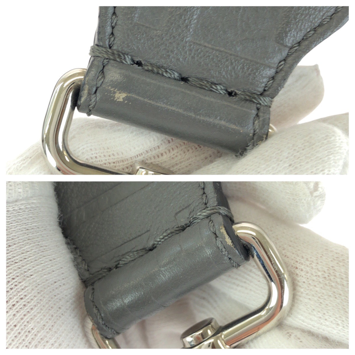 25132
FENDI フェンディ ストラップ ユー グレー シルバー金具 レザー ショルダーストラップ レディース ABP34