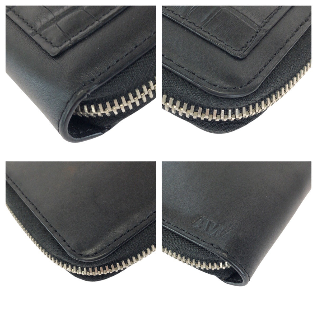 25133
Alexander Wang アレキサンダーワン 型押し ブラック 黒 シルバー金具 レザー 折財布 コンパクトウォレット メンズ ABP20