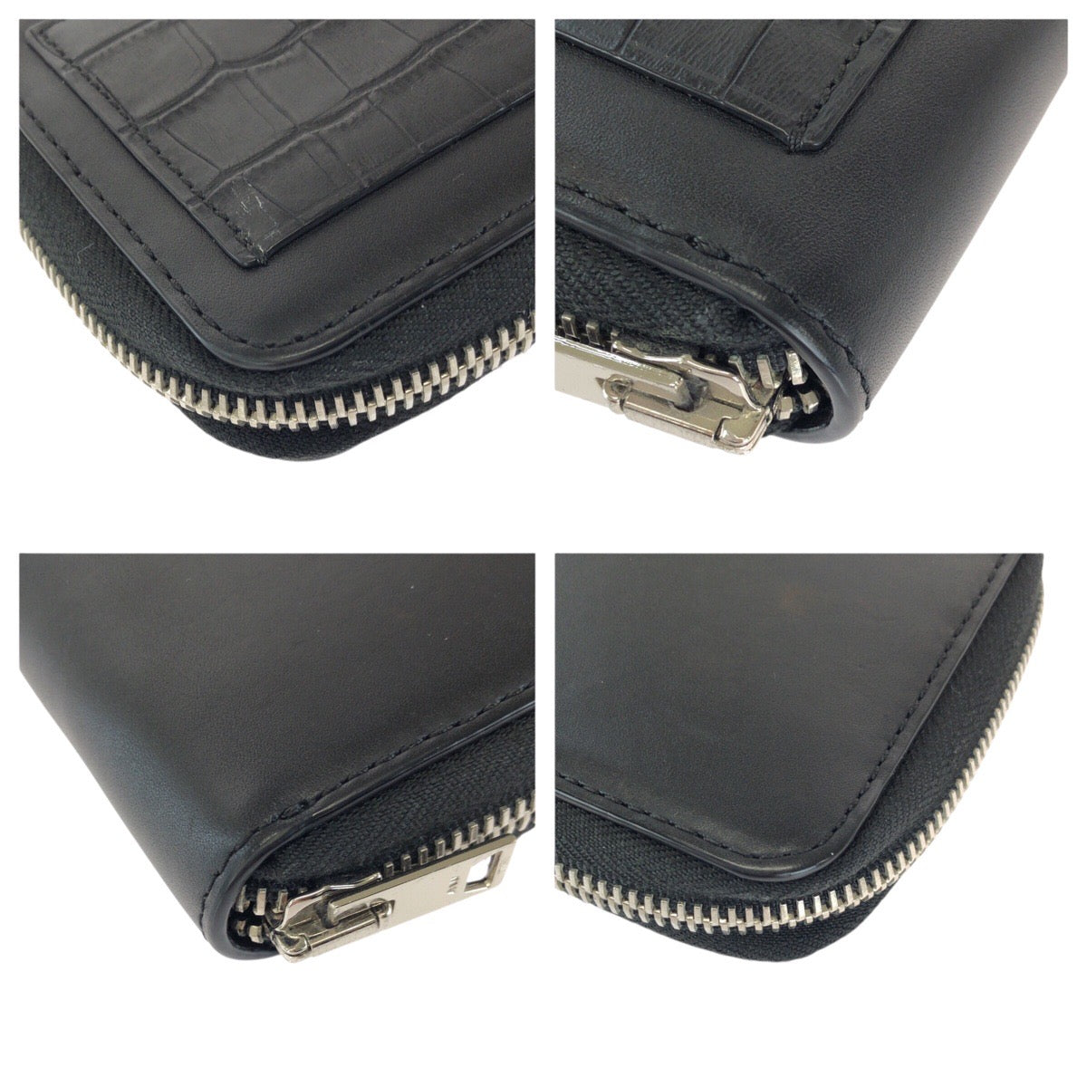 25133
Alexander Wang アレキサンダーワン 型押し ブラック 黒 シルバー金具 レザー 折財布 コンパクトウォレット メンズ ABP20