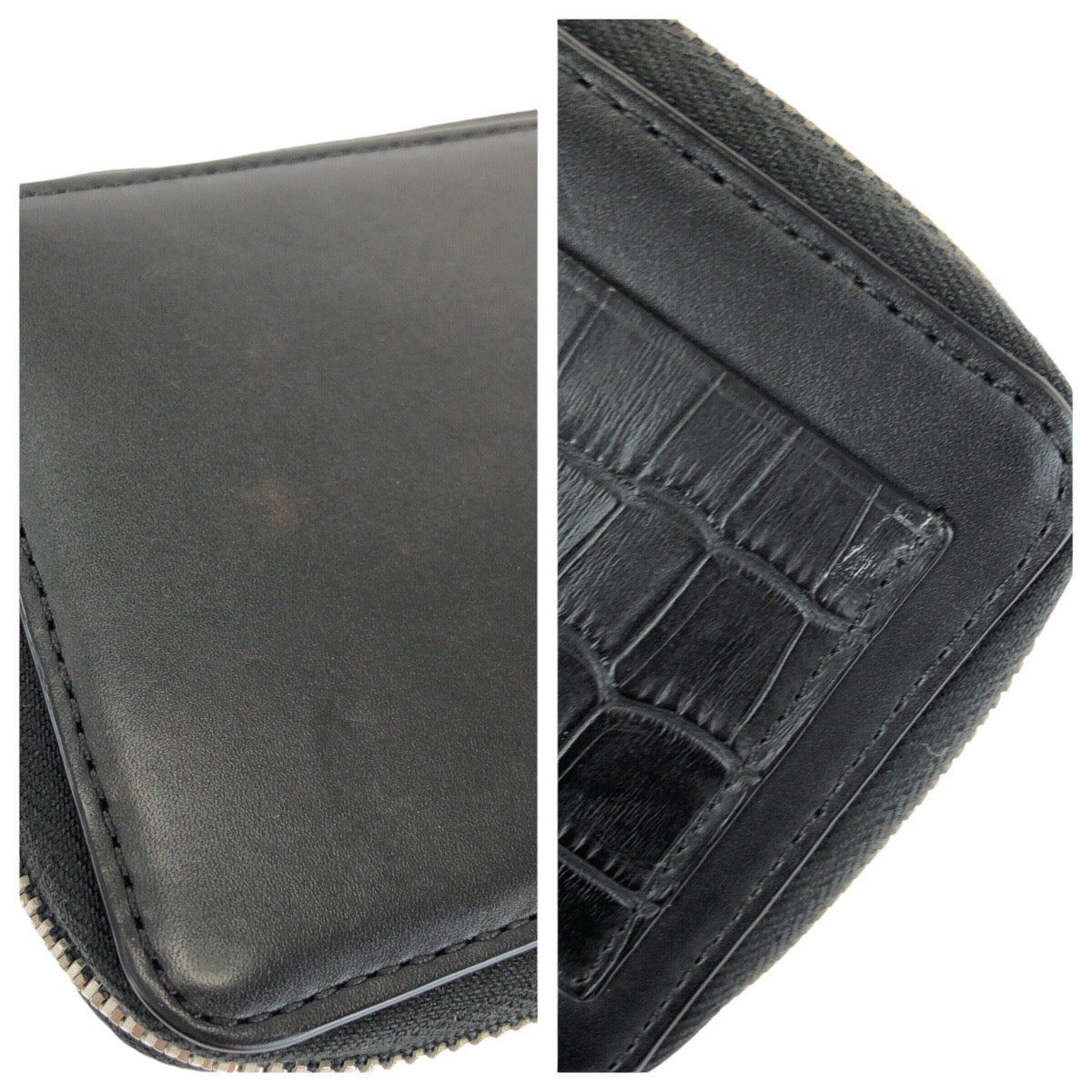 25133
Alexander Wang アレキサンダーワン 型押し ブラック 黒 シルバー金具 レザー 折財布 コンパクトウォレット メンズ ABP20