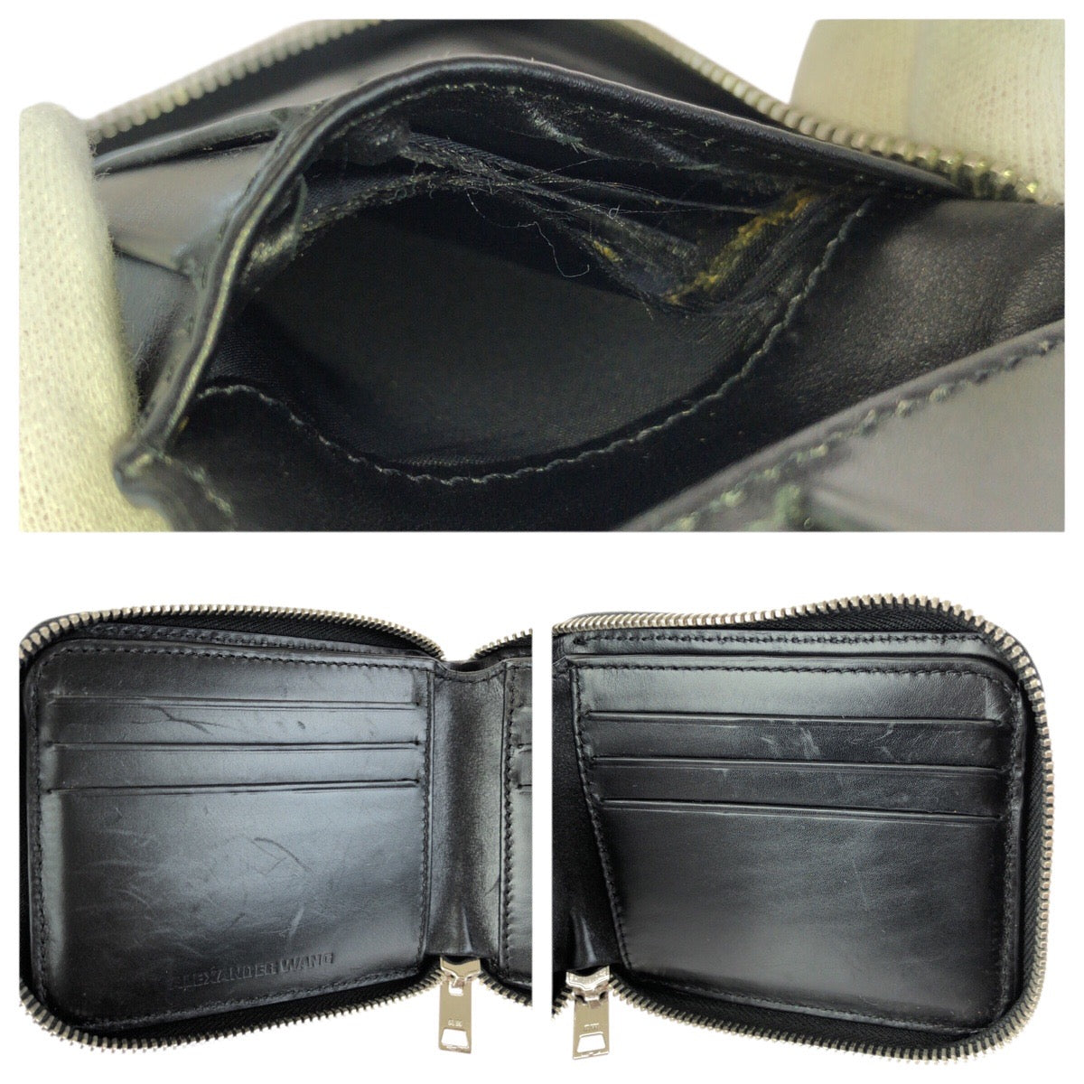 25133
Alexander Wang アレキサンダーワン 型押し ブラック 黒 シルバー金具 レザー 折財布 コンパクトウォレット メンズ ABP20