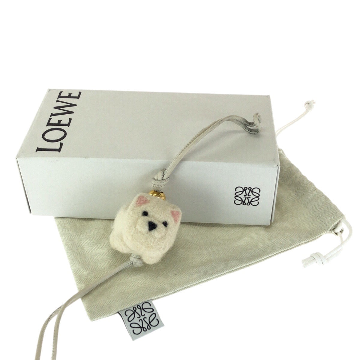 25134
LOEWE ロエベ チャウチャウチャーム オフホワイト ゴールド金具 フェルト / レザー キーホルダー ストラップ バッグチャーム レディース ABP36
