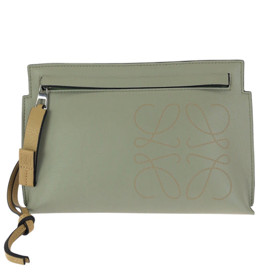 25137
LOEWE ロエベ アナグラム ミニTポーチ グリーン ベージュ シルバー金具 レザー 522120 クラッチバッグ セカンドバッグ 男女兼用 メンズ SA42