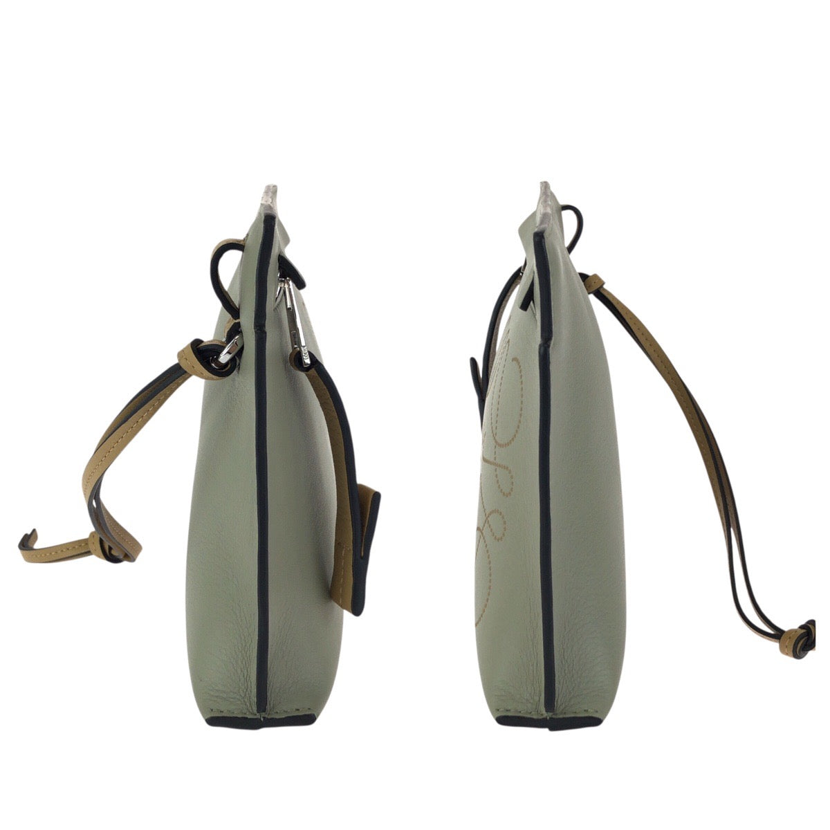 25137
LOEWE ロエベ アナグラム ミニTポーチ グリーン ベージュ シルバー金具 レザー 522120 クラッチバッグ セカンドバッグ 男女兼用 メンズ SA42