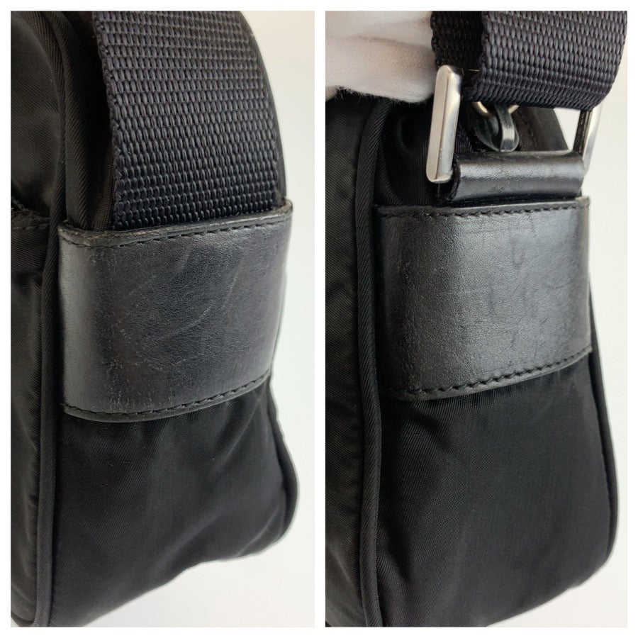 25140
PRADA プラダ テスート 三角ロゴプレート ブラック 黒 シルバー金具 ナイロン ショルダーバッグ カメラバッグ ポシェット メンズ ABP42