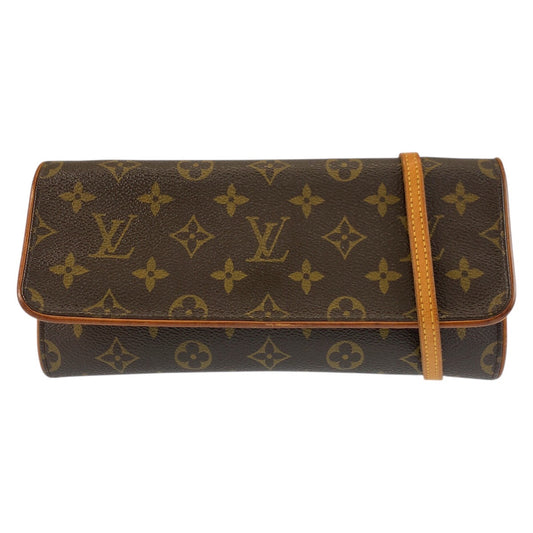 25141
LOUIS VUITTON ルイヴィトン ヴィンテージ モノグラム ポシェットツインGM ブラウン ゴールド金具 PVC / レザー M51852 ショルダーバッグ ポシェット レディース AB35