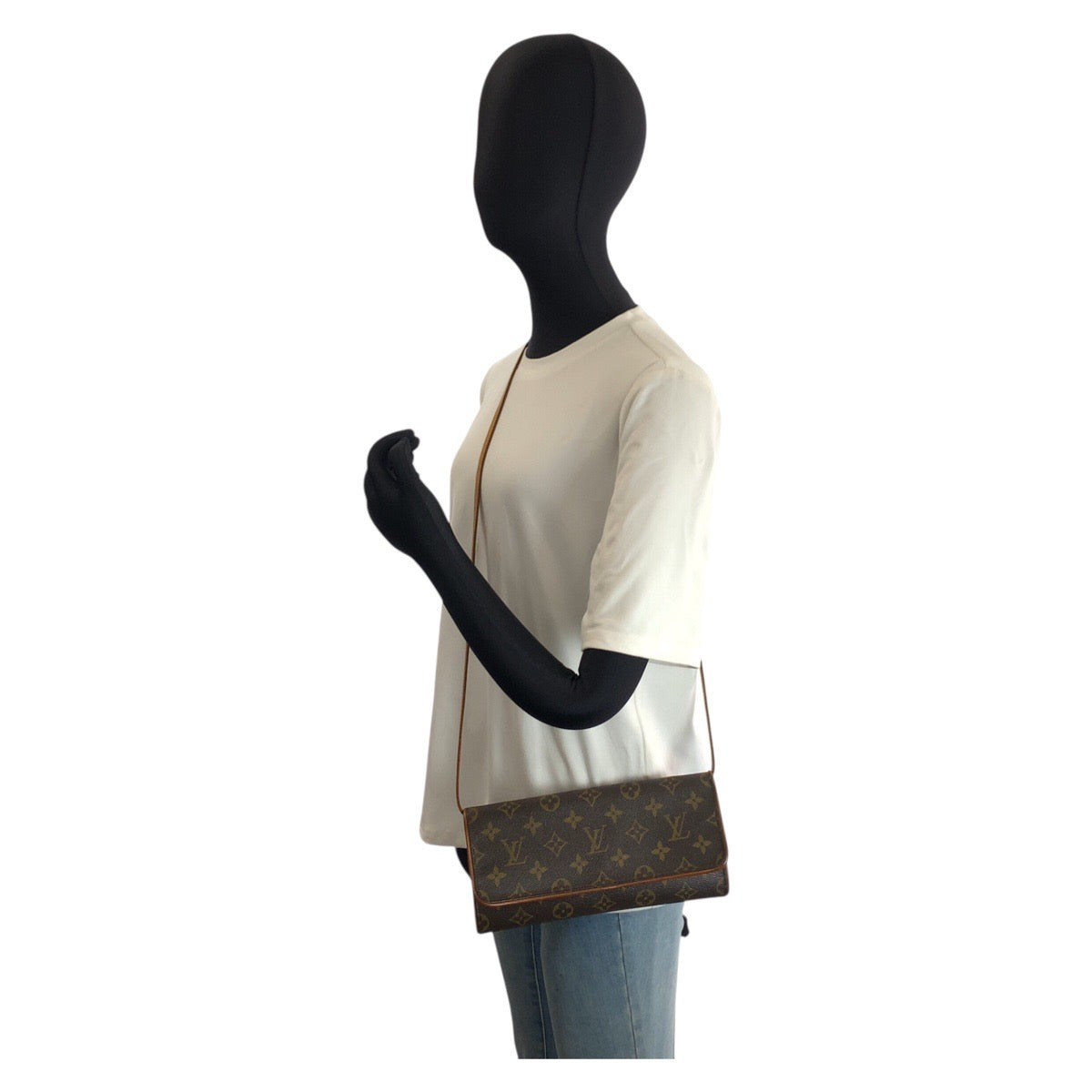 25141
LOUIS VUITTON ルイヴィトン ヴィンテージ モノグラム ポシェットツインGM ブラウン ゴールド金具 PVC / レザー M51852 ショルダーバッグ ポシェット レディース AB35