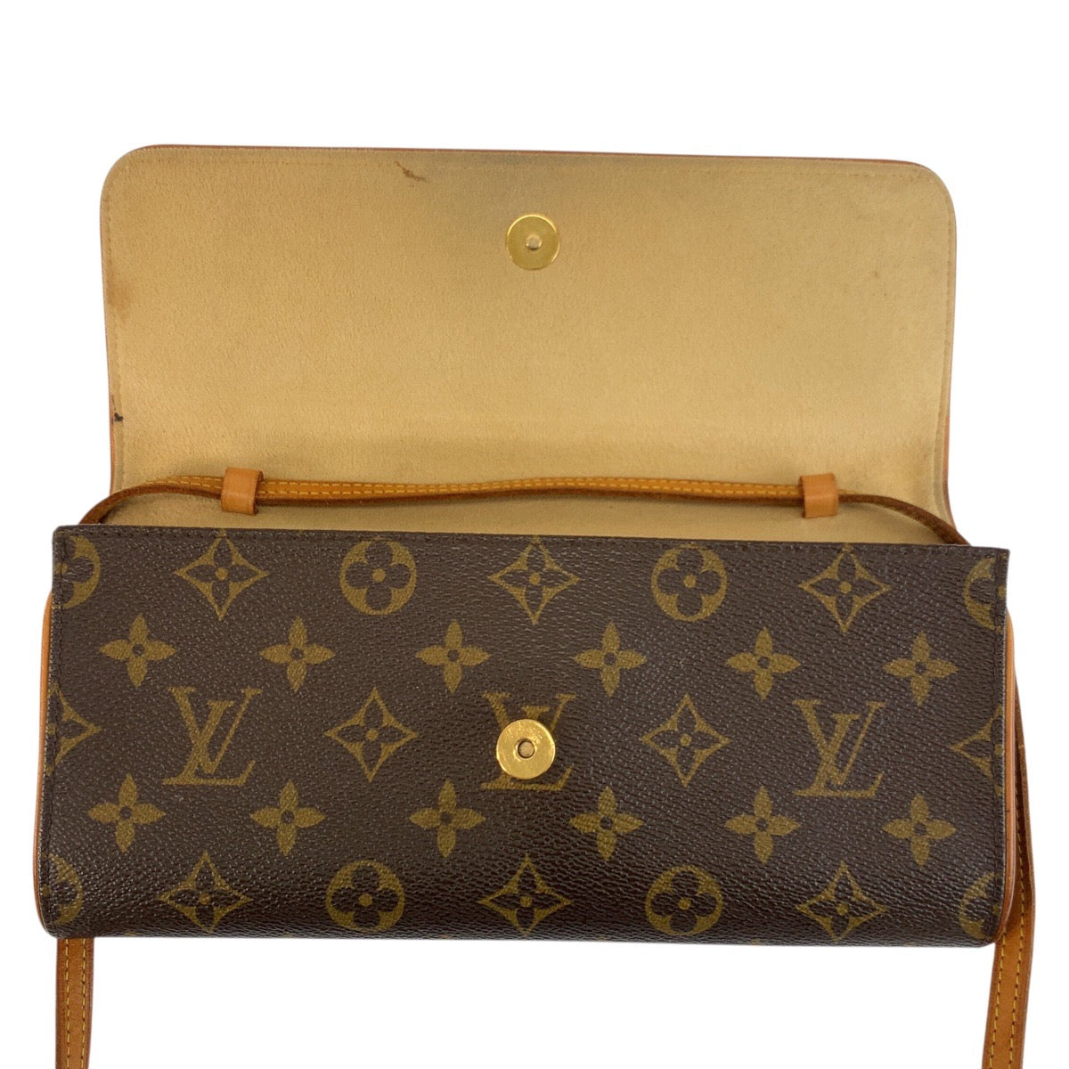 25141
LOUIS VUITTON ルイヴィトン ヴィンテージ モノグラム ポシェットツインGM ブラウン ゴールド金具 PVC / レザー M51852 ショルダーバッグ ポシェット レディース AB35