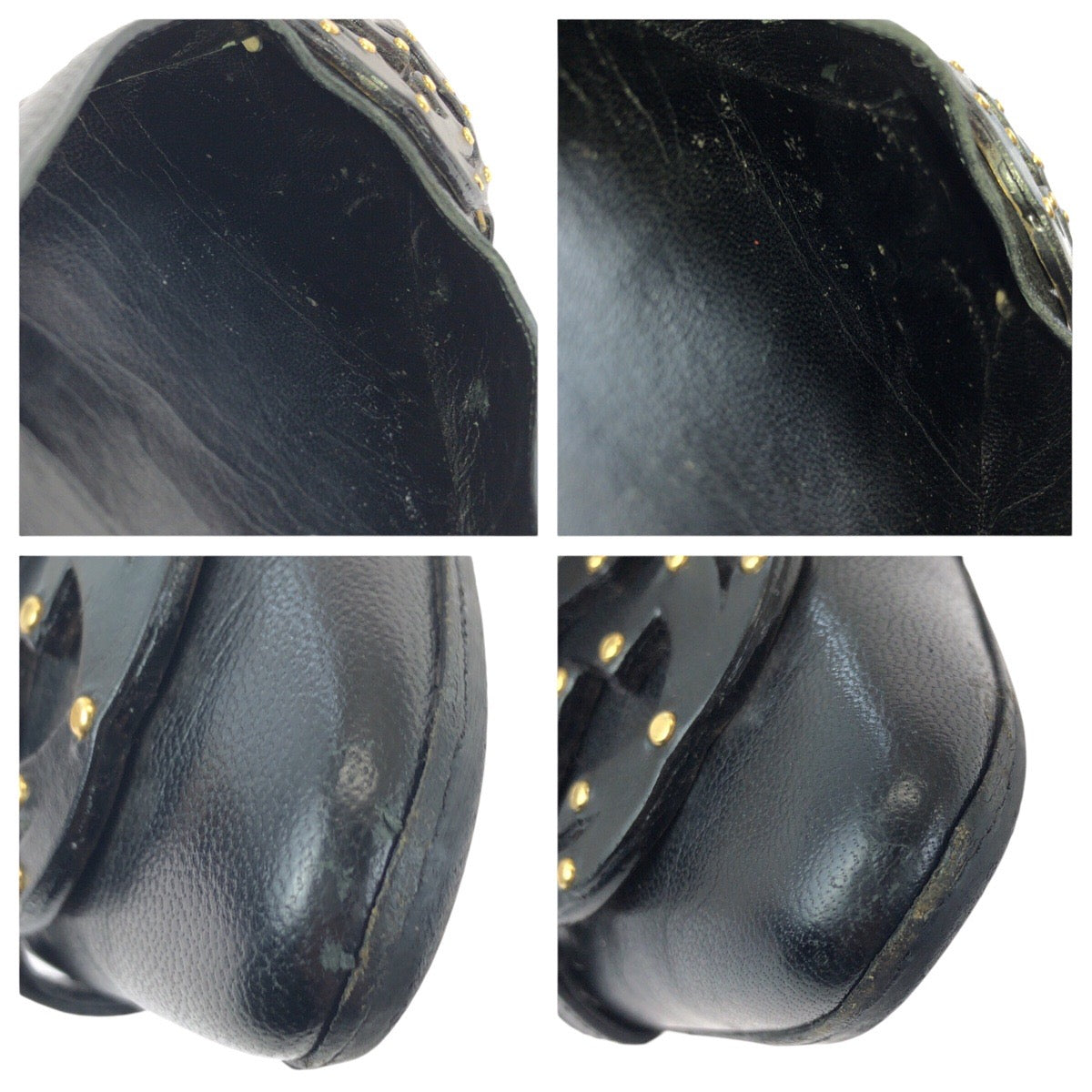 25147
GUCCI グッチ インターロッキングG スタッズ サイズ38 ブラック 黒 ゴールド金具 レザー 121186 パンプス レディース AB10