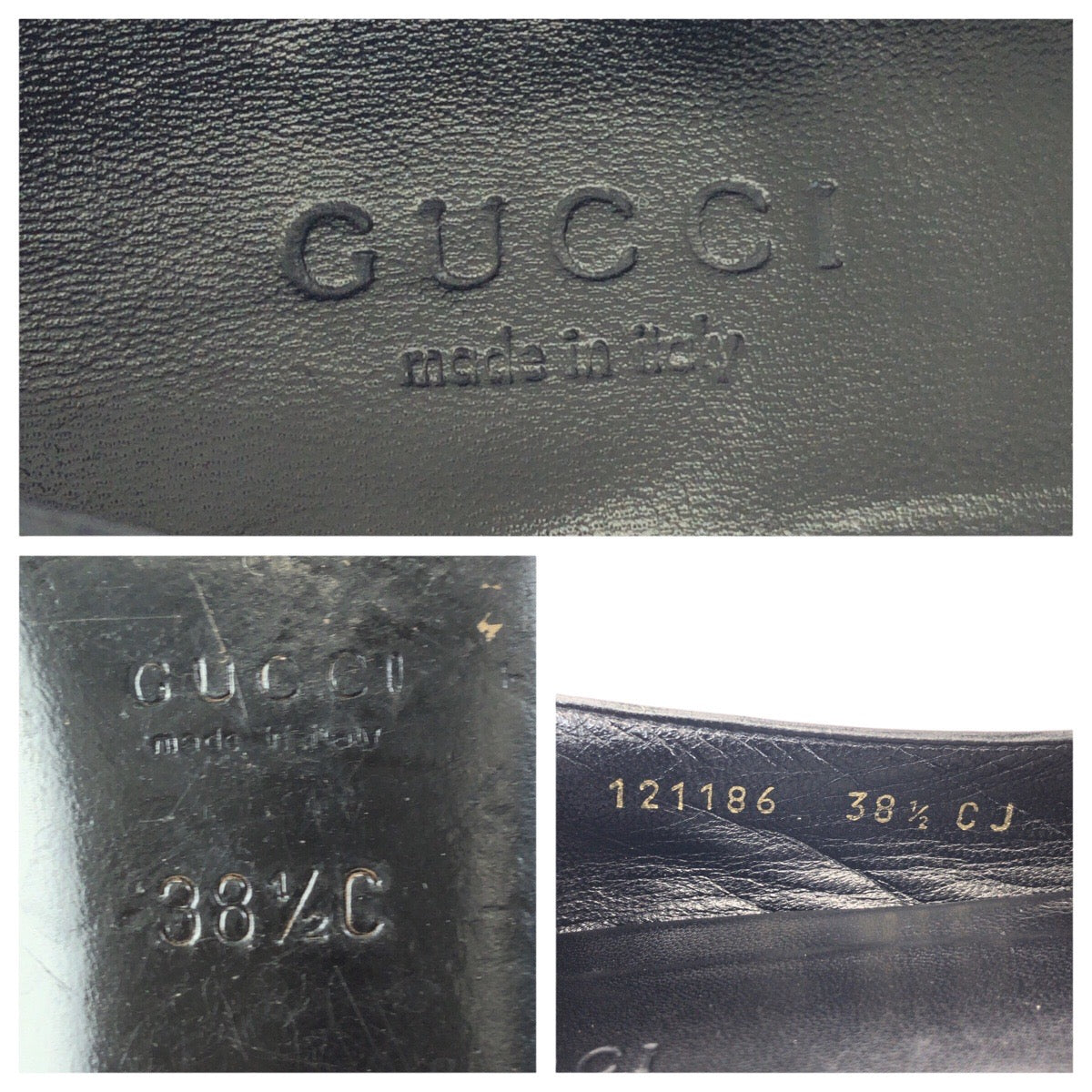 25147
GUCCI グッチ インターロッキングG スタッズ サイズ38 ブラック 黒 ゴールド金具 レザー 121186 パンプス レディース AB10