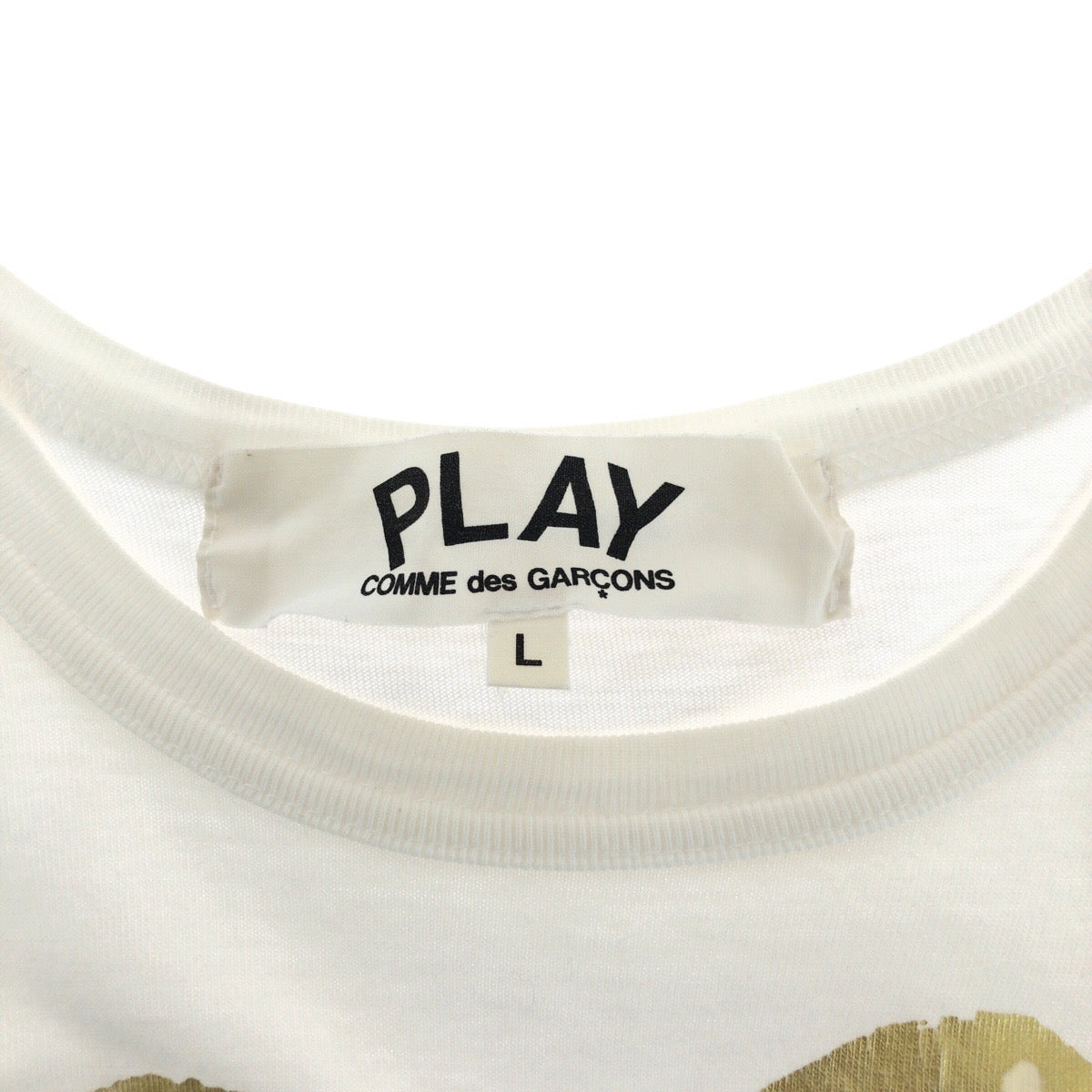 25148
COMME des GARCONS コムデギャルソン サイズL ホワイト ゴールド コットン AZ-T128 半袖Ｔシャツ メンズ AB7