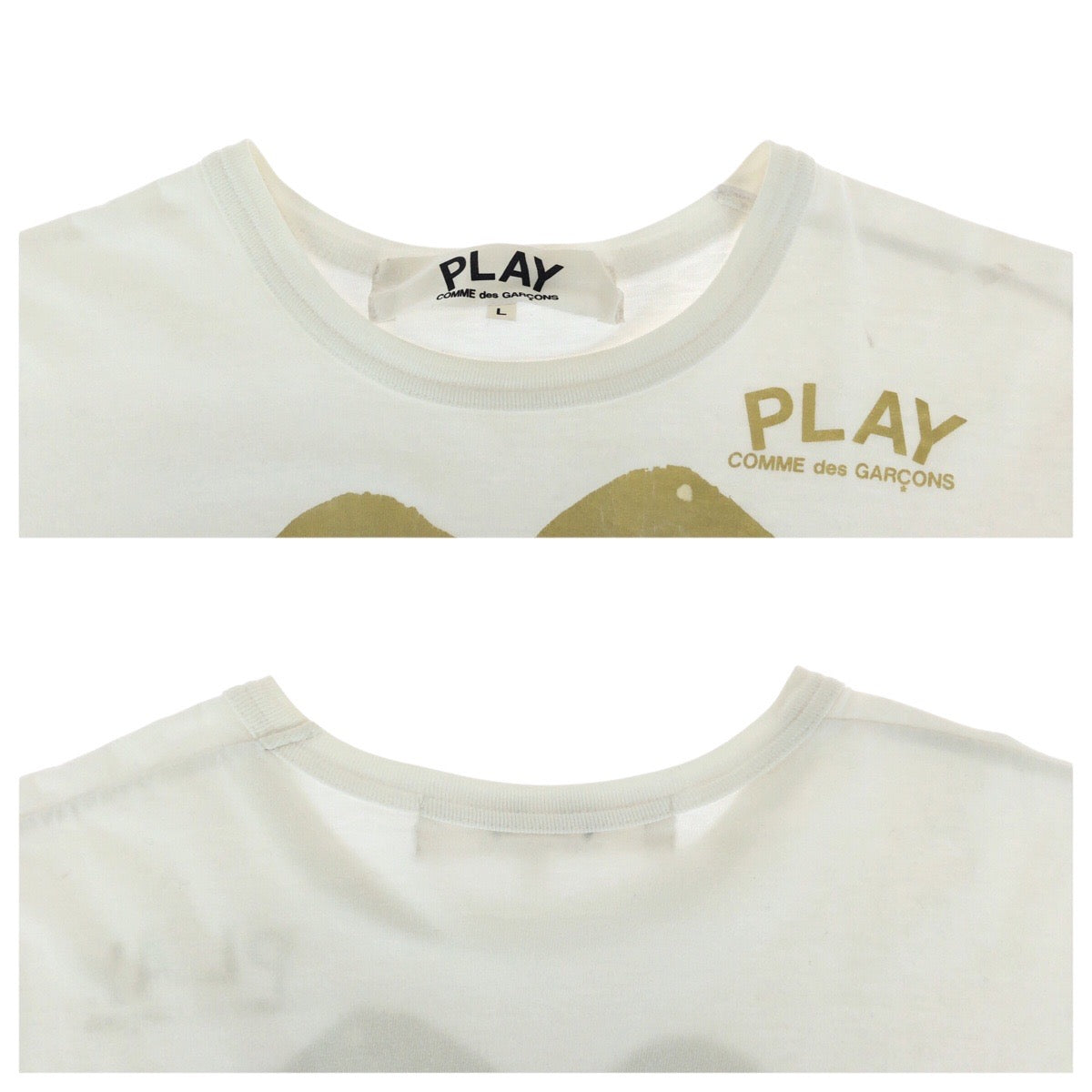 25148
COMME des GARCONS コムデギャルソン サイズL ホワイト ゴールド コットン AZ-T128 半袖Ｔシャツ メンズ AB7