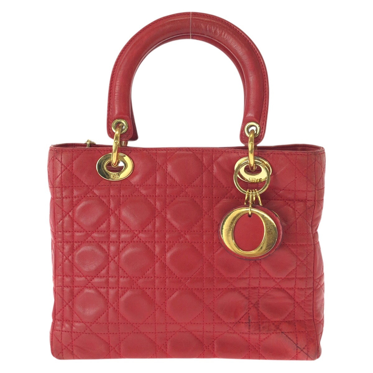 25150
Christian Dior クリスチャンディオール ヴィンテージ レディ ディオール カナージュ レッド ゴールド金具 レザー ハンドバッグ レディース AB70