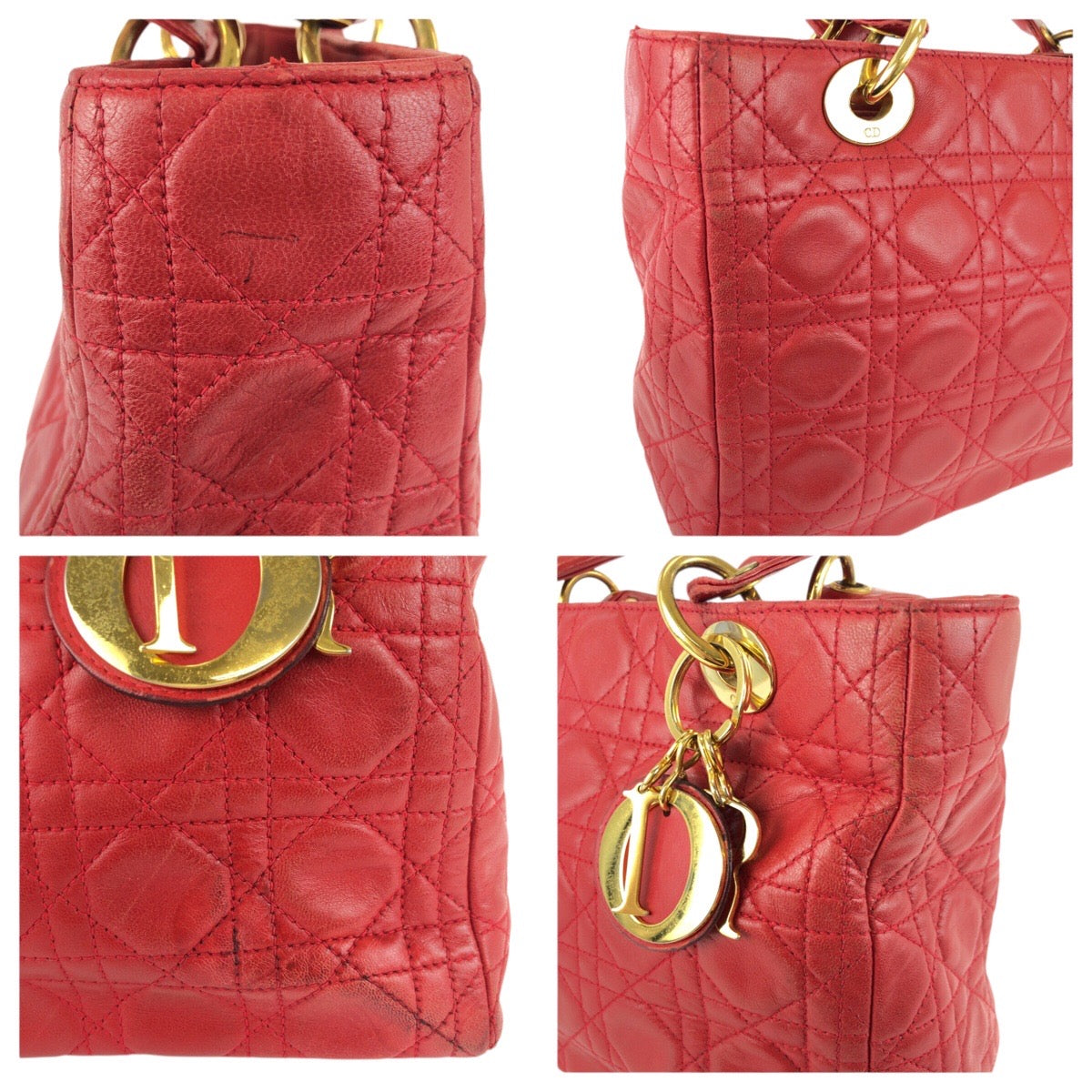 25150
Christian Dior クリスチャンディオール ヴィンテージ レディ ディオール カナージュ レッド ゴールド金具 レザー ハンドバッグ レディース AB70