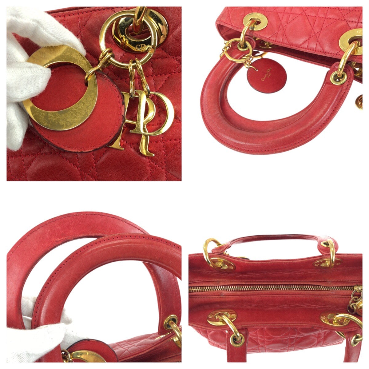 25150
Christian Dior クリスチャンディオール ヴィンテージ レディ ディオール カナージュ レッド ゴールド金具 レザー ハンドバッグ レディース AB70