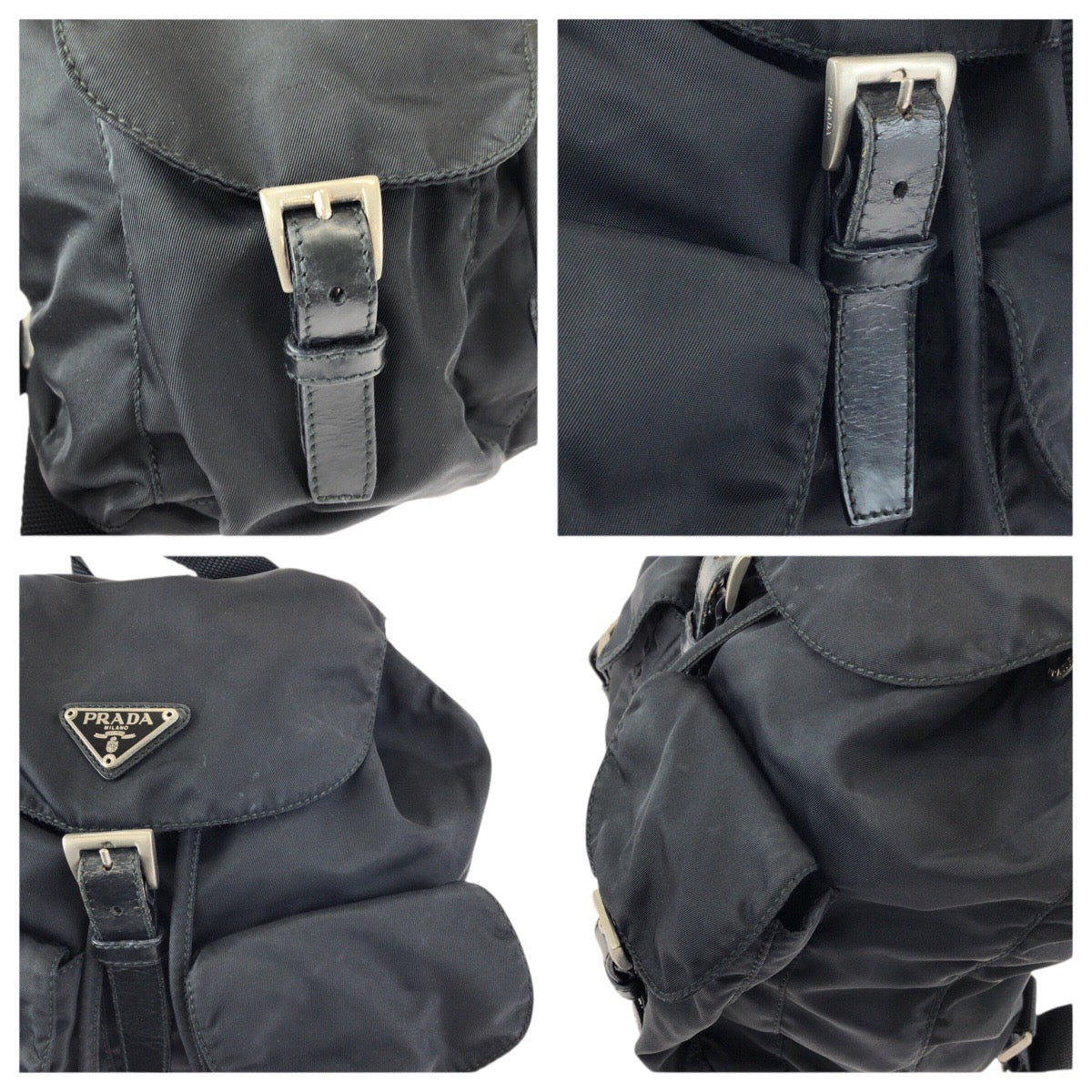 25151
PRADA プラダ テスート 三角ロゴプレート ブラック 黒 シルバー金具 ナイロン / レザー リュックサック バックパック レディース ABP42