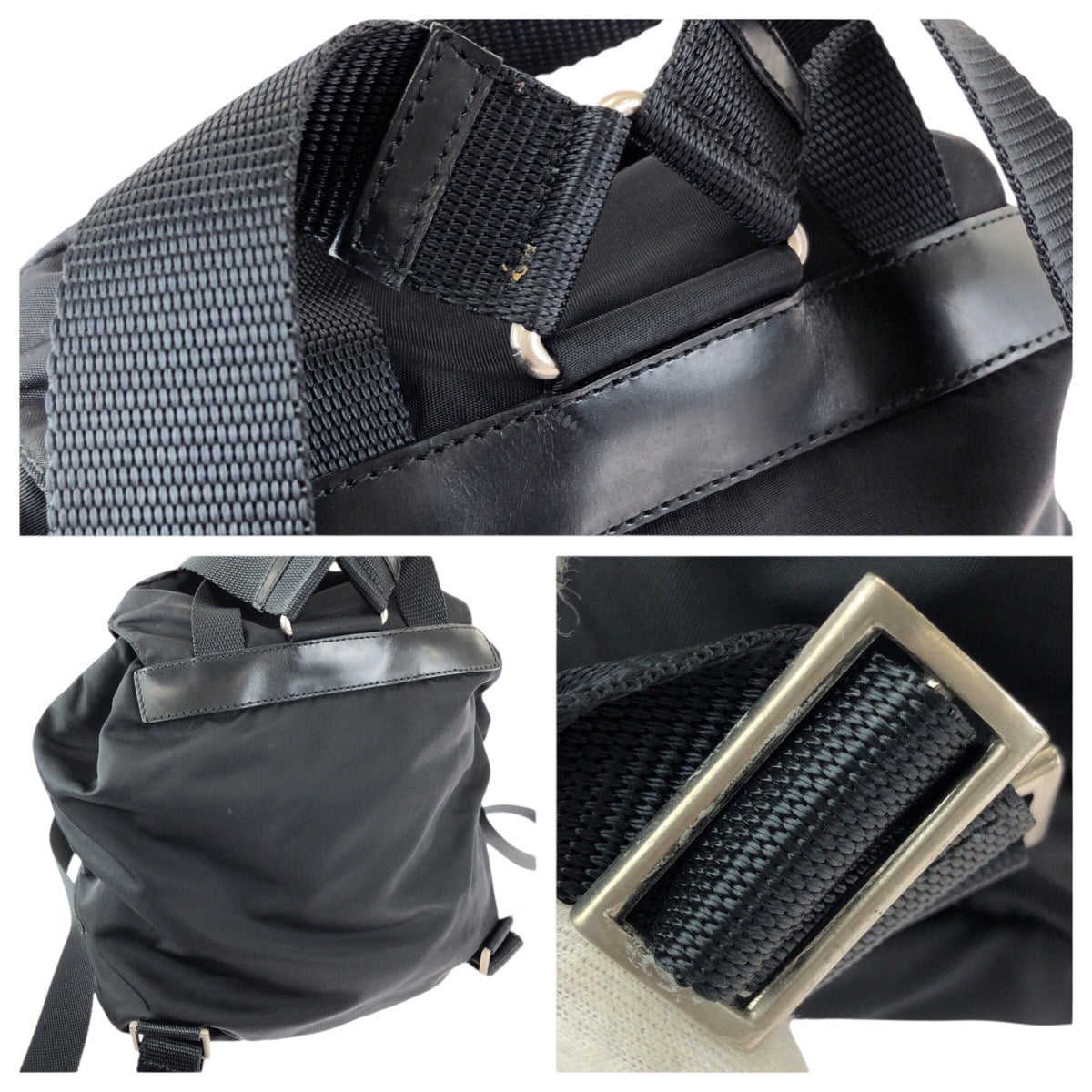 25151
PRADA プラダ テスート 三角ロゴプレート ブラック 黒 シルバー金具 ナイロン / レザー リュックサック バックパック レディース ABP42