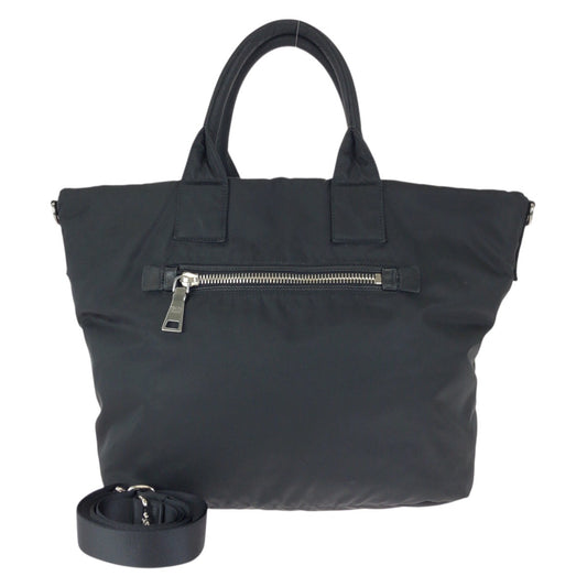 25154
PRADA プラダ テスートダブル 三角ロゴプレート 2way リバーシブル ブラック 黒 シルバー金具 ナイロン / レザー トートバッグ ショルダーバッグ レディース AB28