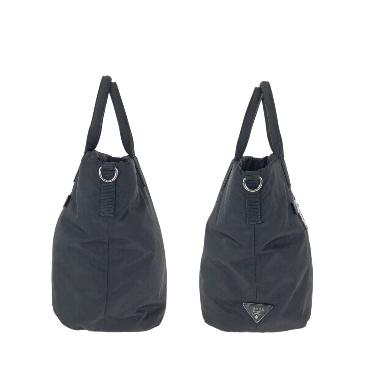 25154
PRADA プラダ テスートダブル 三角ロゴプレート 2way リバーシブル ブラック 黒 シルバー金具 ナイロン / レザー トートバッグ ショルダーバッグ レディース AB28