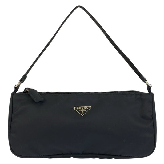 25161
PRADA プラダ テスート 三角ロゴプレート ブラック 黒 シルバー金具 ナイロン ハンドバッグ アクセサリーポーチ レディース A42