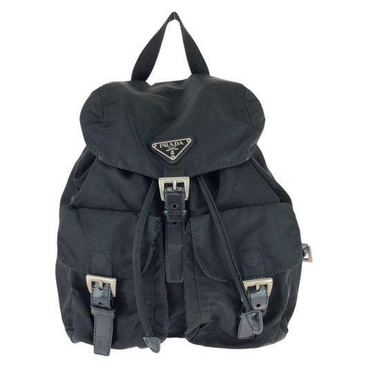 25162
PRADA プラダ テスート 三角ロゴプレート ブラック 黒 シルバー金具 ナイロン / レザー リュックサック バックパック レディース B28