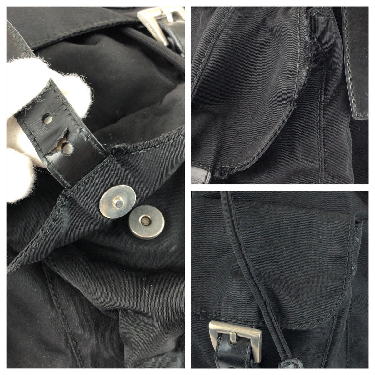 25162
PRADA プラダ テスート 三角ロゴプレート ブラック 黒 シルバー金具 ナイロン / レザー リュックサック バックパック レディース B28