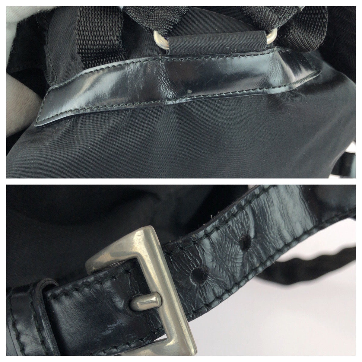 25162
PRADA プラダ テスート 三角ロゴプレート ブラック 黒 シルバー金具 ナイロン / レザー リュックサック バックパック レディース B28