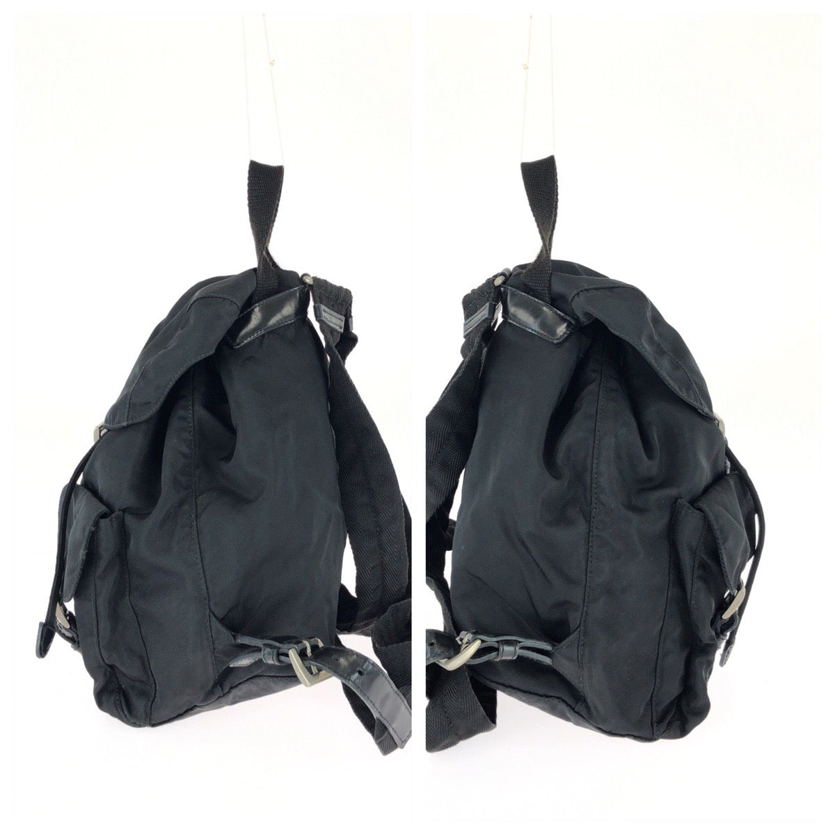 25162
PRADA プラダ テスート 三角ロゴプレート ブラック 黒 シルバー金具 ナイロン / レザー リュックサック バックパック レディース B28
