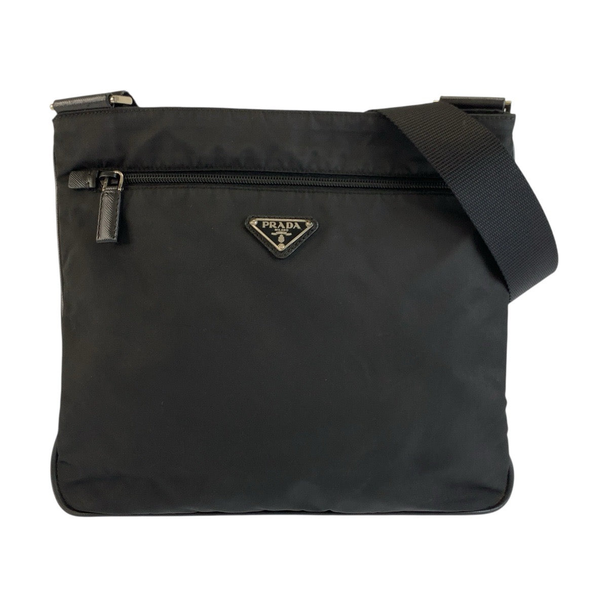 25167
PRADA プラダ テスート 三角ロゴプレート ブラック 黒 シルバー金具 ナイロン ショルダーバッグ メッセンジャーバッグ メンズ ABP42