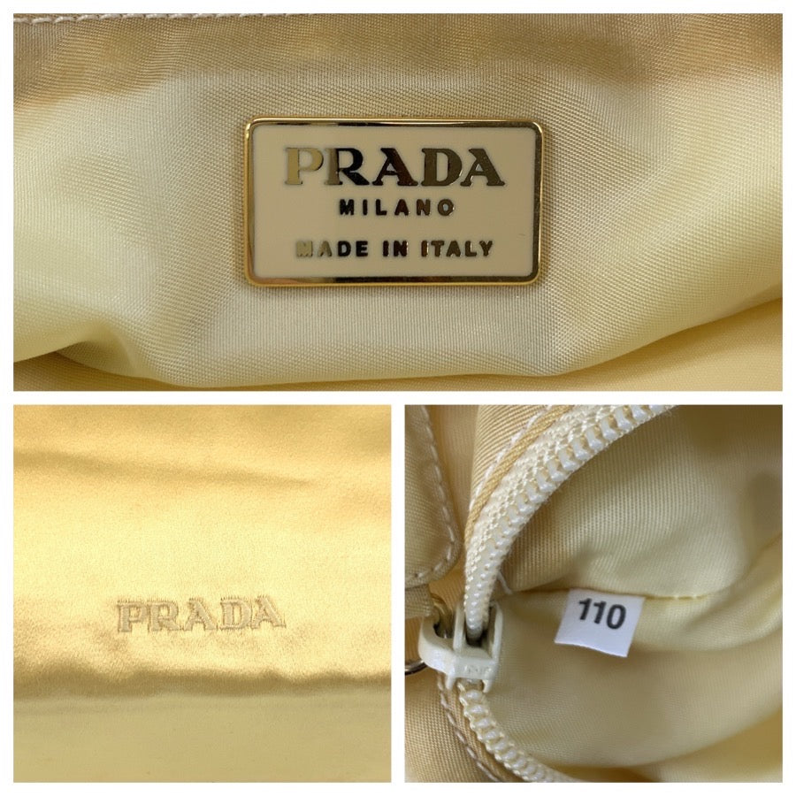 25172
PRADA プラダ ロゴ刺繍 イエロー サテン ハンドバッグ トートバッグ レディース AB28