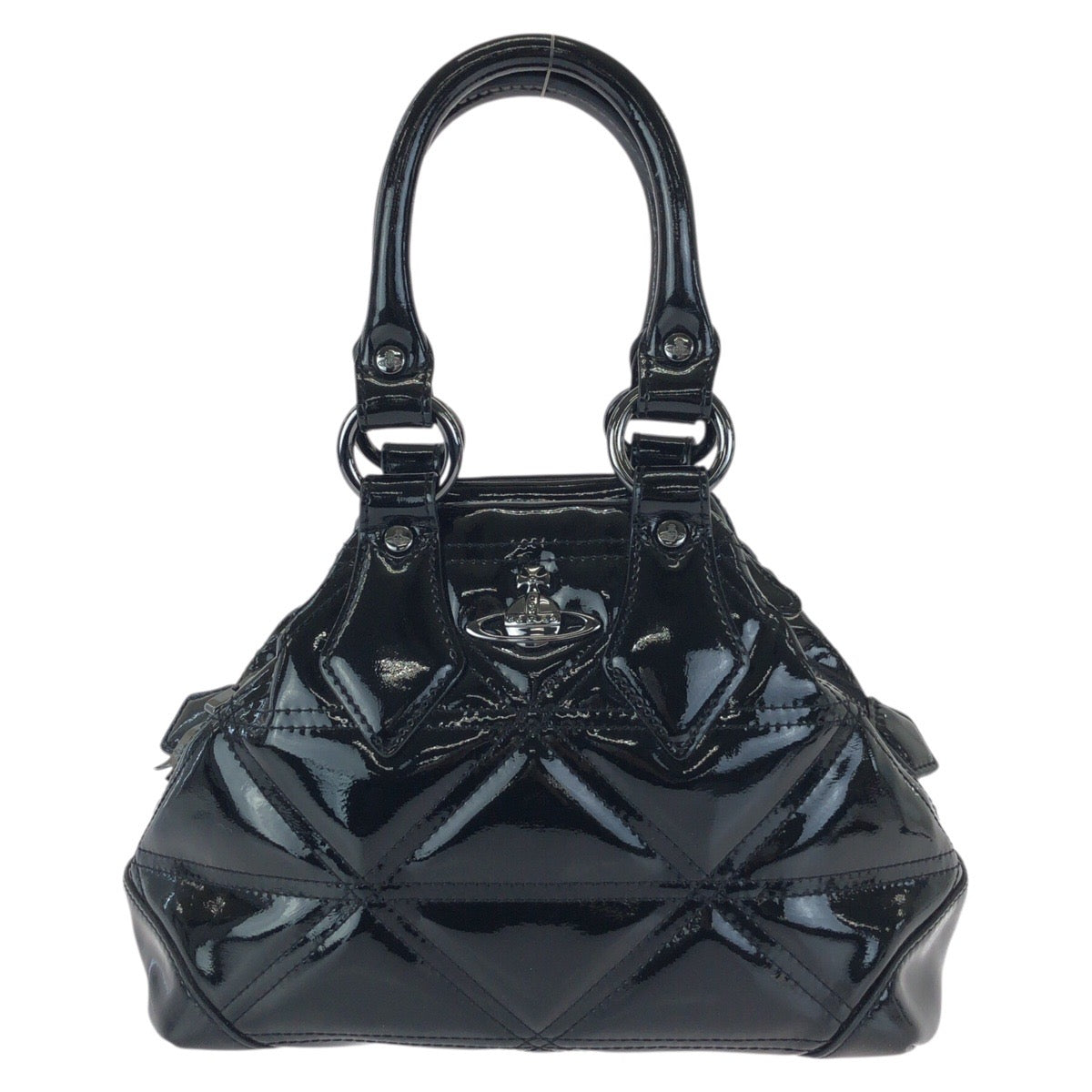 25173
Vivienne Westwood ヴィヴィアンウエストウッド ヤスミン オーブロゴ ブラック 黒 ガンメタ金具 エナメル ハンドバッグ レディース ABP21