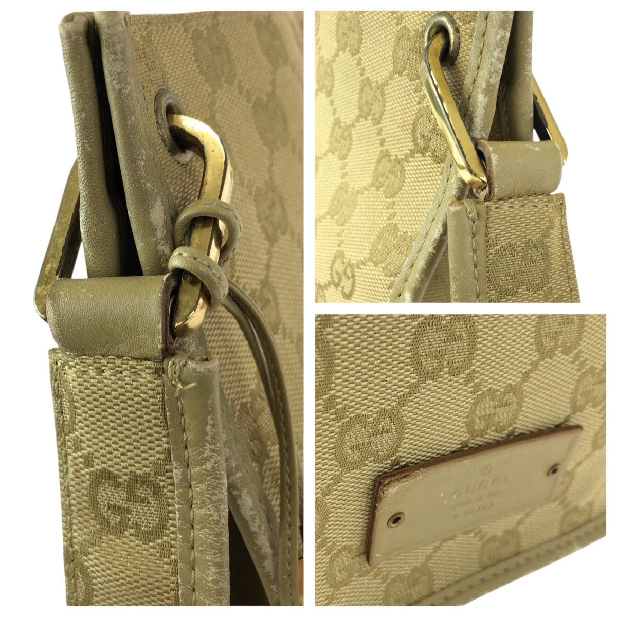 25180
GUCCI グッチ ベージュ ゴールド金具 GGキャンバス / レザー 91762 ショルダーバッグ レディース AB28
