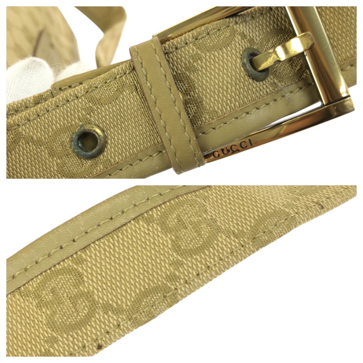 25180
GUCCI グッチ ベージュ ゴールド金具 GGキャンバス / レザー 91762 ショルダーバッグ レディース AB28