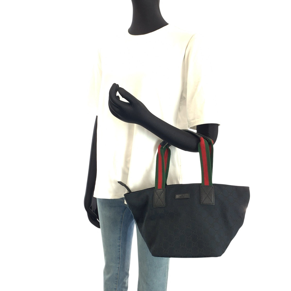 25181
GUCCI グッチ シェリーライン ブラック 黒 レッド グリーン GGキャンバス / レザー 131228 トートバッグ ハンドバッグ レディース A48