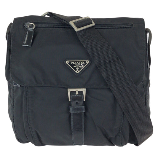 25183
PRADA プラダ テスート 三角ロゴプレート ブラック 黒 シルバー金具 ナイロン / レザー ショルダーバッグ メッセンジャーバッグ レディース ABP38