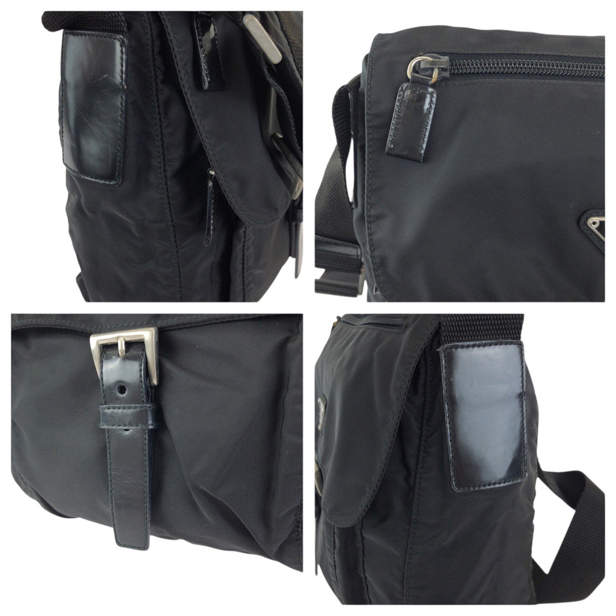 25183
PRADA プラダ テスート 三角ロゴプレート ブラック 黒 シルバー金具 ナイロン / レザー ショルダーバッグ メッセンジャーバッグ レディース ABP38