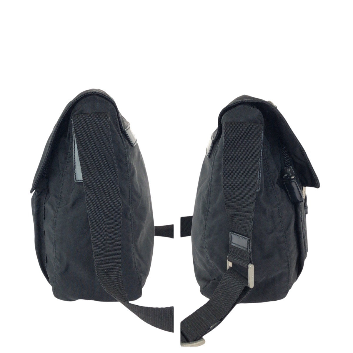 25183
PRADA プラダ テスート 三角ロゴプレート ブラック 黒 シルバー金具 ナイロン / レザー ショルダーバッグ メッセンジャーバッグ レディース ABP38