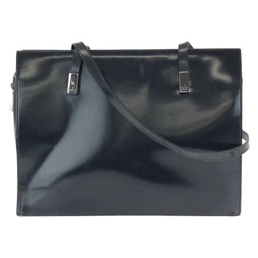 25184
GUCCI グッチ ブラック 黒 シルバー金具 エナメル 001 3264 ショルダーバッグ トートバッグ レディース AB28