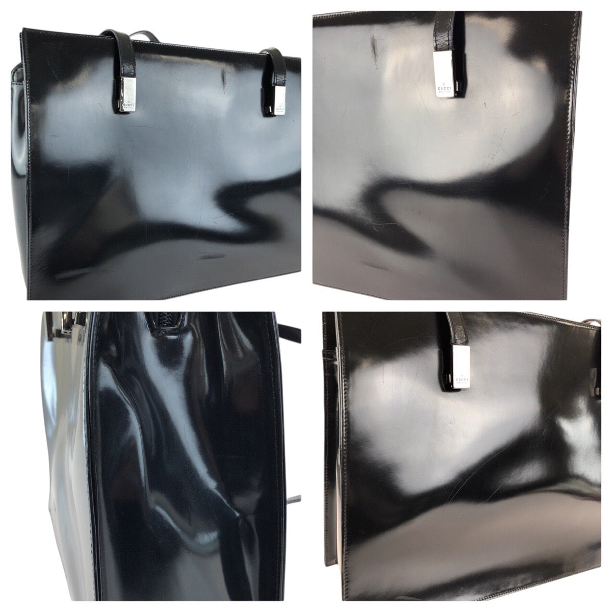 25184
GUCCI グッチ ブラック 黒 シルバー金具 エナメル 001 3264 ショルダーバッグ トートバッグ レディース AB28