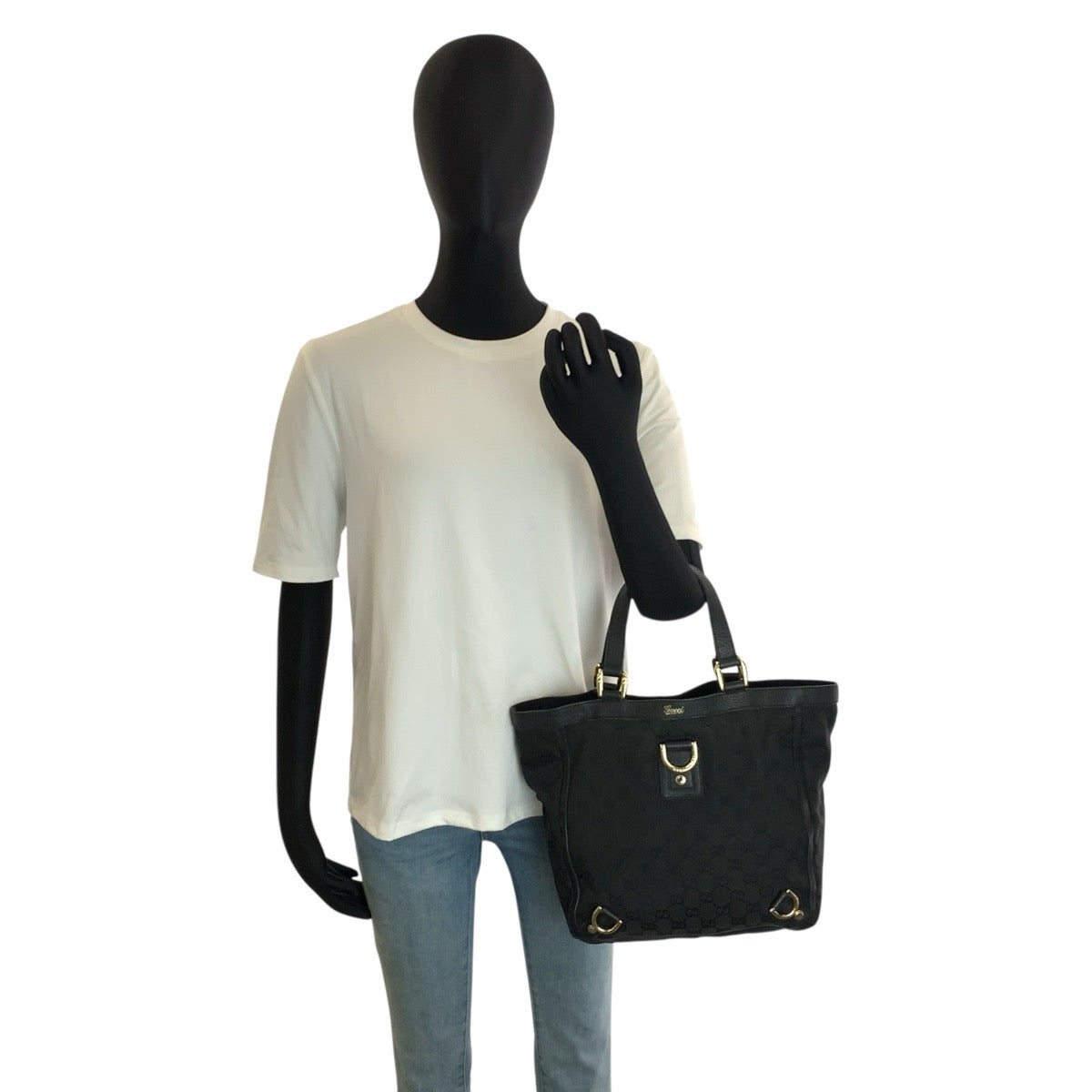 25186
GUCCI グッチ アビー ブラック 黒 ゴールド金具 GGキャンバス / レザー 130739 トートバッグ ハンドバッグ レディース AB28