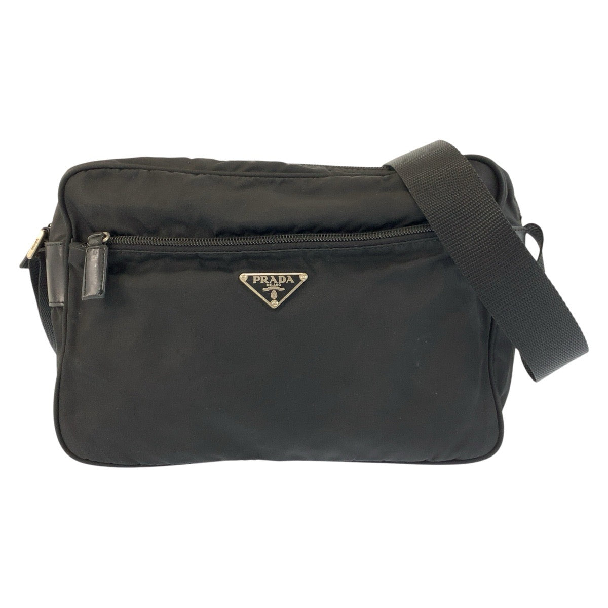 25187
PRADA プラダ テスート 三角ロゴプレート ブラック 黒 シルバー金具 ナイロン ショルダーバッグ ポシェット レディース AB35