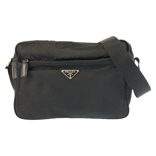 25187
PRADA プラダ テスート 三角ロゴプレート ブラック 黒 シルバー金具 ナイロン ショルダーバッグ ポシェット レディース AB35