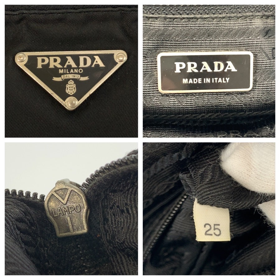 25187
PRADA プラダ テスート 三角ロゴプレート ブラック 黒 シルバー金具 ナイロン ショルダーバッグ ポシェット レディース AB35
