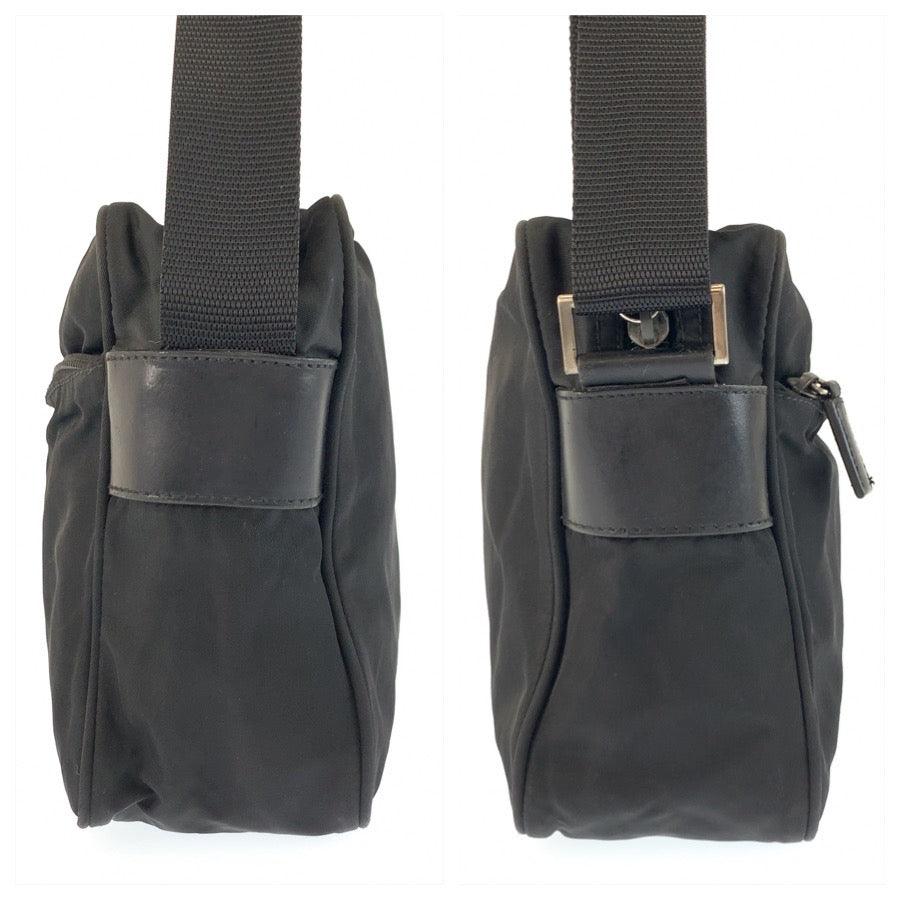 25187
PRADA プラダ テスート 三角ロゴプレート ブラック 黒 シルバー金具 ナイロン ショルダーバッグ ポシェット レディース AB35